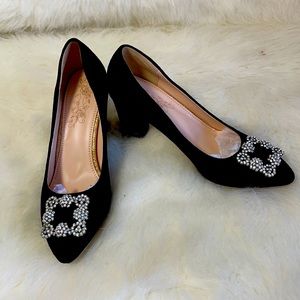 New black suede and rhinestones